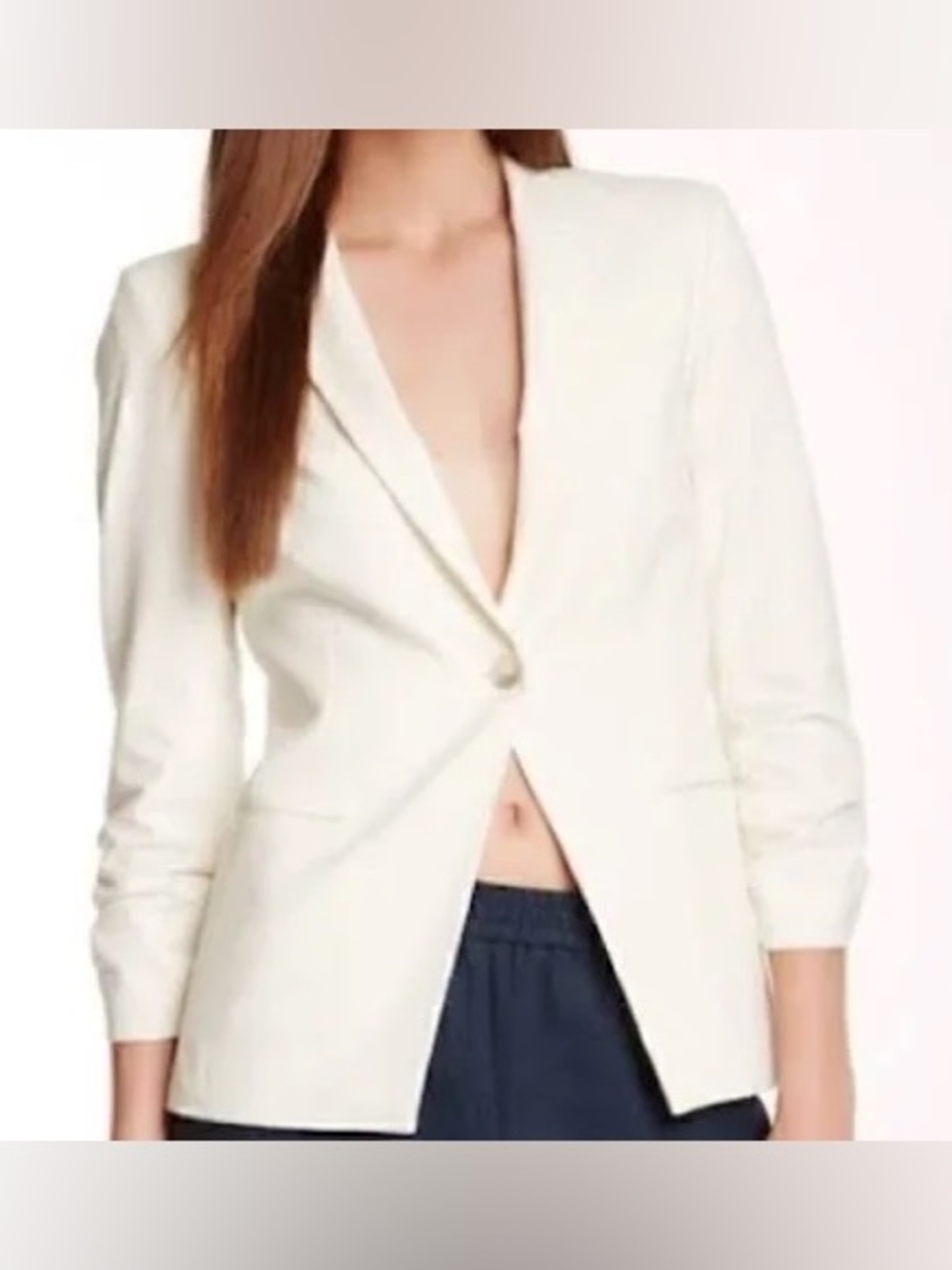 Elizabeth And James Cream Scrunch Sleeve Blazer Long Line 8